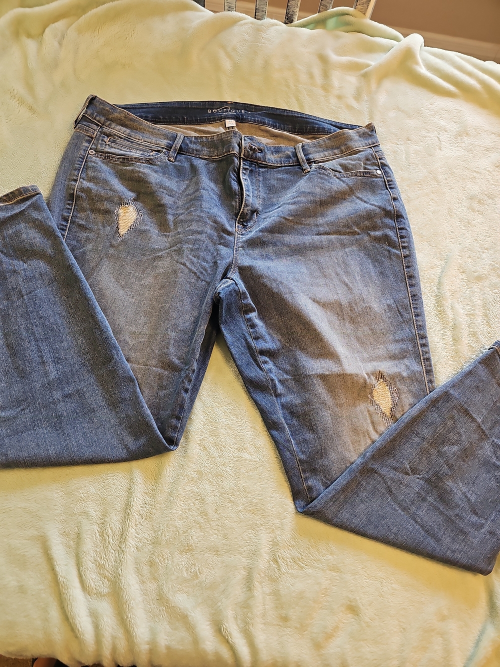 Women’s Distressed Blue Jeans - Classic Slim Fit